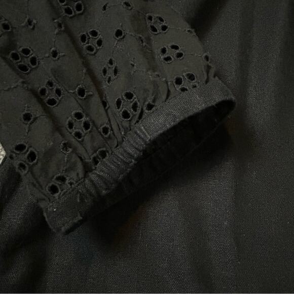 J. Crew Mercantile Top Womens Size S Linen Blend Black Eyelet Feminine Loose Fit - Picture 7 of 8